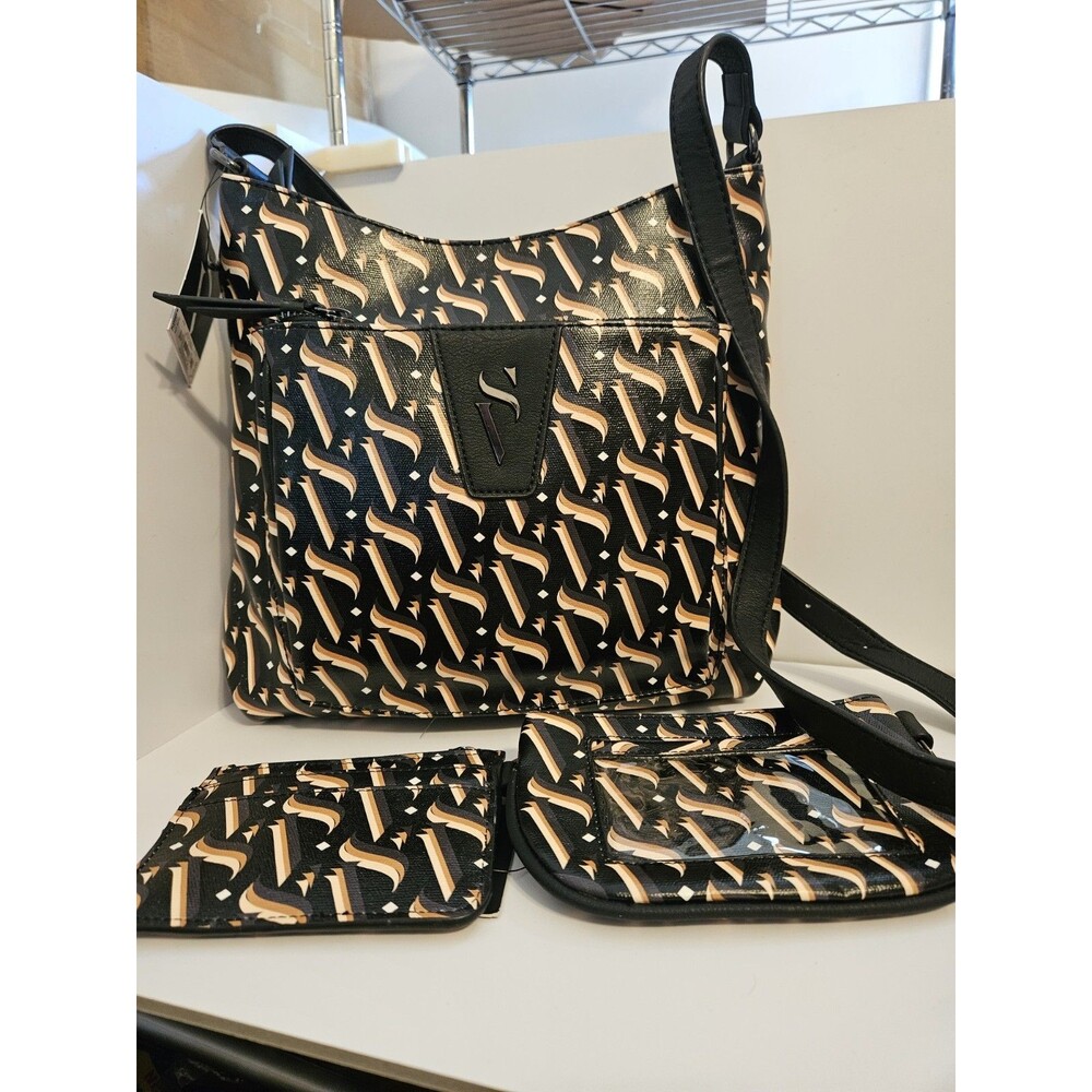 Simply Vera Vera Wang Black and Beige Crossbody Bag W/ CC Holder And Wallet